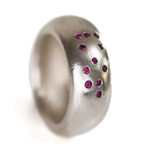 Ring Silver w.Braille 'JOY' Rubies