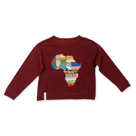 Ladies Top-Long Sleeve-Maroon-Multi Africa