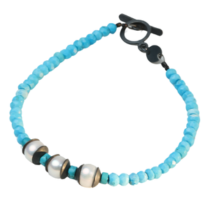 Bracelets-Turquoise, Freshwater Pearls w.Details in Sterling  Silver