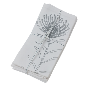 Napkins Set4-Grey on White-42X42cm-Various Designs