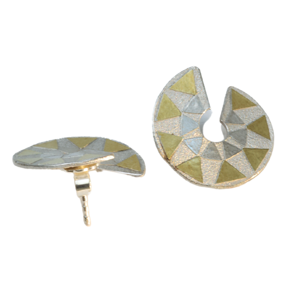 Disc Earring-Triangle Silver & 22ct Gold Outside